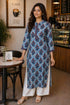 Blue & Red Pure Cotton Floral Printed Kurti