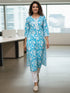 Turquoise Pure Cotton Floral Printed Kurti