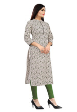 Load image into Gallery viewer, Beige &amp; Green Pure Cambric Cotton Kurti