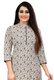 Beige & Green Pure Cambric Cotton Kurti