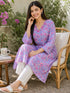 Grey & Pink Pure Cotton Floral Printed Kurti