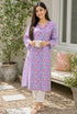 Grey & Pink Pure Cotton Floral Printed Kurti