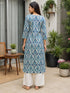 Blue & Beige Pure Cotton Floral Printed Kurti