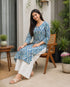 Blue & Beige Pure Cotton Floral Printed Kurti
