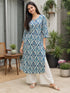 Blue & Beige Pure Cotton Floral Printed Kurti