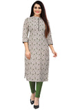 Beige & Green Pure Cambric Cotton Kurti