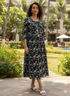 Black & White Pure Cotton Floral Printed Western Dress