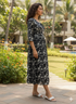Black & White Pure Cotton Floral Printed Western Dress