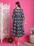 Black & White Pure Cotton Floral Printed Western Dress