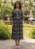 Black & White Pure Cotton Floral Printed Western Dress