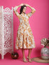 White & Chikoo Pure Cotton Abstract Printed Western Dress