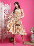 White & Chikoo Pure Cotton Abstract Printed Western Dress