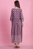 Dusty Mauve Cotton Floral Printed Maternity Gown with Zipper for Women for Pre & Post Pregnancy & Easy Breastfeeding