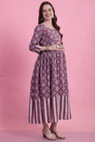 Dusty Mauve Cotton Floral Printed Maternity Gown with Zipper for Women for Pre & Post Pregnancy & Easy Breastfeeding