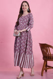 Dusty Mauve Cotton Floral Printed Maternity Gown with Zipper for Women for Pre & Post Pregnancy & Easy Breastfeeding