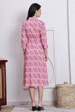 Pink Women's Pure Cotton Floral Printed Western Dress