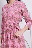 Pink Women's Pure Cotton Floral Printed Western Dress