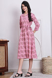 Pink Women's Pure Cotton Floral Printed Western Dress