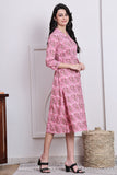 Pink Women's Pure Cotton Floral Printed Western Dress