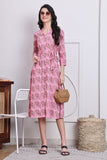 Pink Women's Pure Cotton Floral Printed Western Dress