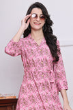 Pink Women's Pure Cotton Floral Printed Western Dress