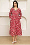 Crimson Floral Charm Jaipuri Printed Western Dress