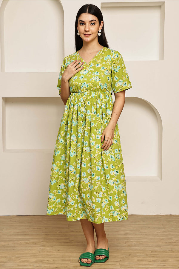 Garden Escape Green Jaipuri Printed Western Dress