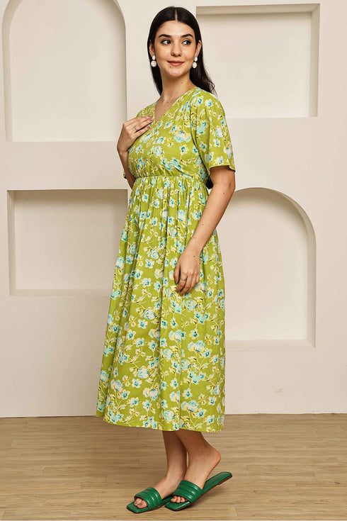 Garden Escape Green Jaipuri Printed Western Dress