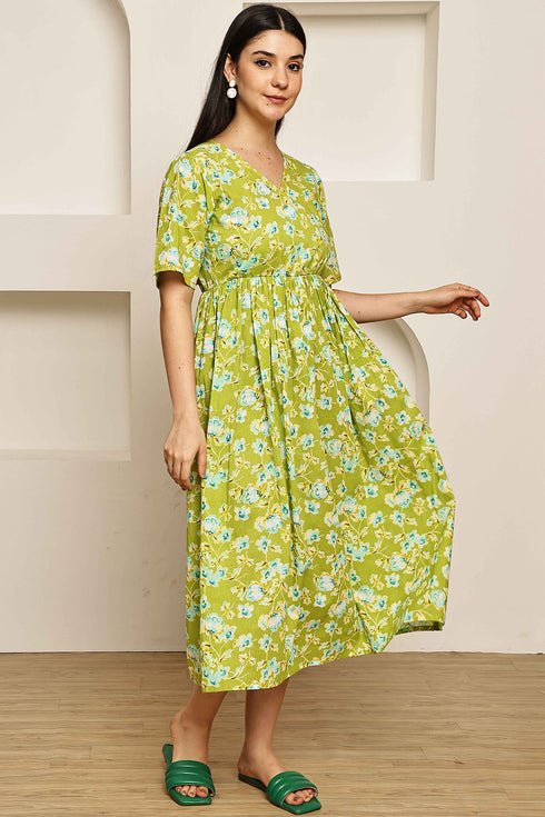 Garden Escape Green Jaipuri Printed Western Dress