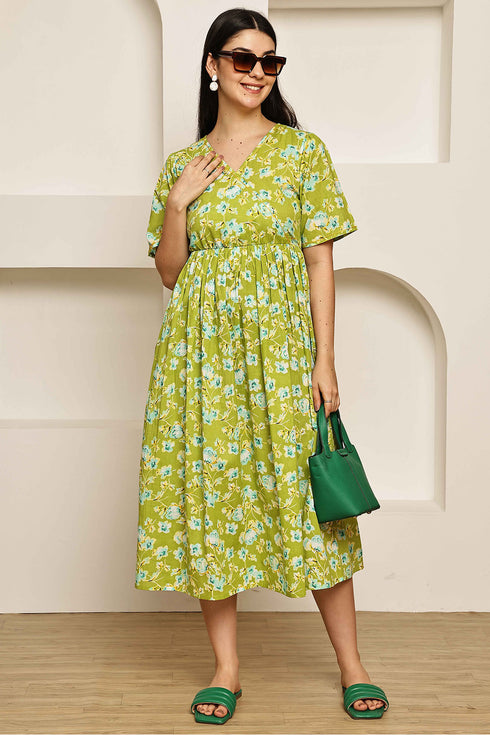 Garden Escape Green Jaipuri Printed Western Dress