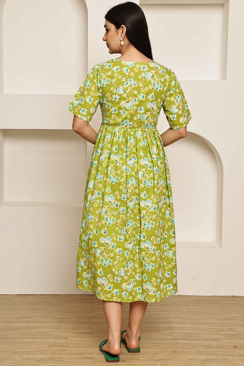 Garden Escape Green Jaipuri Printed Western Dress