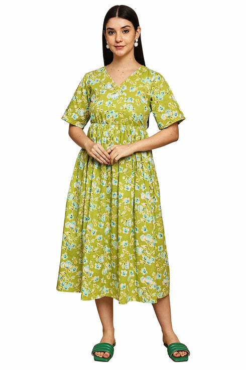 Garden Escape Green Jaipuri Printed Western Dress