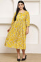 Golden Petal Elegance Jaipuri Printed Western Dress