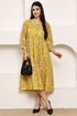 Golden Petal Elegance Jaipuri Printed Western Dress