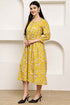 Golden Petal Elegance Jaipuri Printed Western Dress
