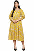 Golden Petal Elegance Jaipuri Printed Western Dress