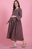 Wine & Beige Rayon Foil Printed Maternity Gown with Zipper for Women for Pre & Post Pregnancy & Easy Breastfeeding