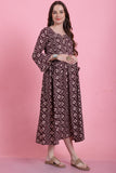 Wine & Beige Rayon Foil Printed Maternity Gown with Zipper for Women for Pre & Post Pregnancy & Easy Breastfeeding