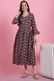 Wine & Beige Rayon Foil Printed Maternity Gown with Zipper for Women for Pre & Post Pregnancy & Easy Breastfeeding