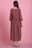 Maroon & Beige Rayon Foil Printed Maternity Gown with Zipper for Women for Pre & Post Pregnancy & Easy Breastfeeding