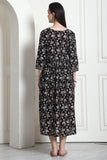 Black & White Cotton Floral Printed Maternity Gown with Zipper for Women for Pre & Post Pregnancy & Easy Breastfeeding