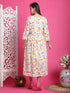 White Cotton Floral Printed Maternity Gown with Zipper for Women for Pre & Post Pregnancy & Easy Breastfeeding