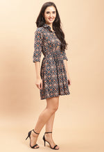 Load image into Gallery viewer, Navy Blue Pure Cambric Cotton Jaipuri Printed Dress