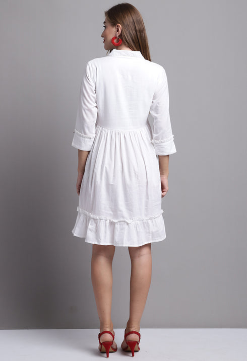White Pure Cambric Cotton Embroidered Dress