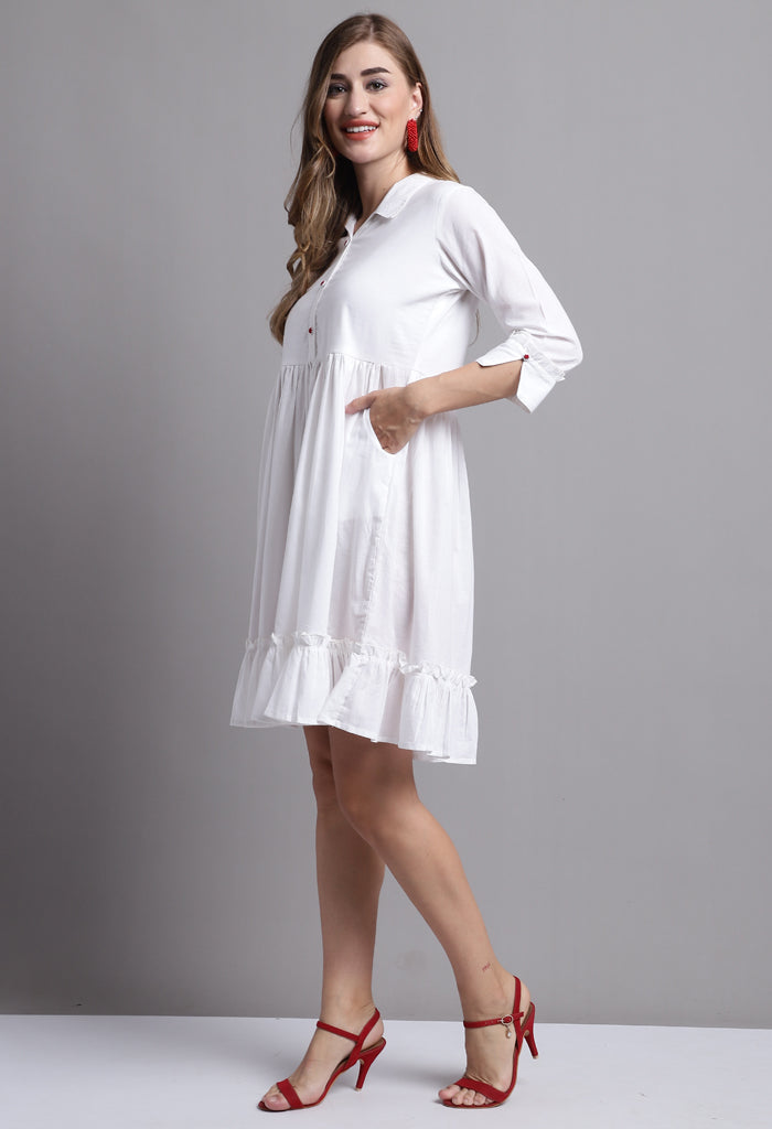 White Pure Cambric Cotton Embroidered Dress