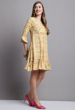 Load image into Gallery viewer, Yellow Pure Cambric Cotton Jaipuri Printed Dress