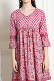 Light Pink Pure Cotton Printed Western Dress