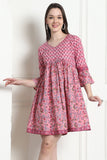 Light Pink Pure Cotton Printed Western Dress