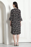 Black & Beige Pure Cotton Floral Printed Western Dress