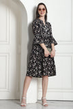 Black & Beige Pure Cotton Floral Printed Western Dress